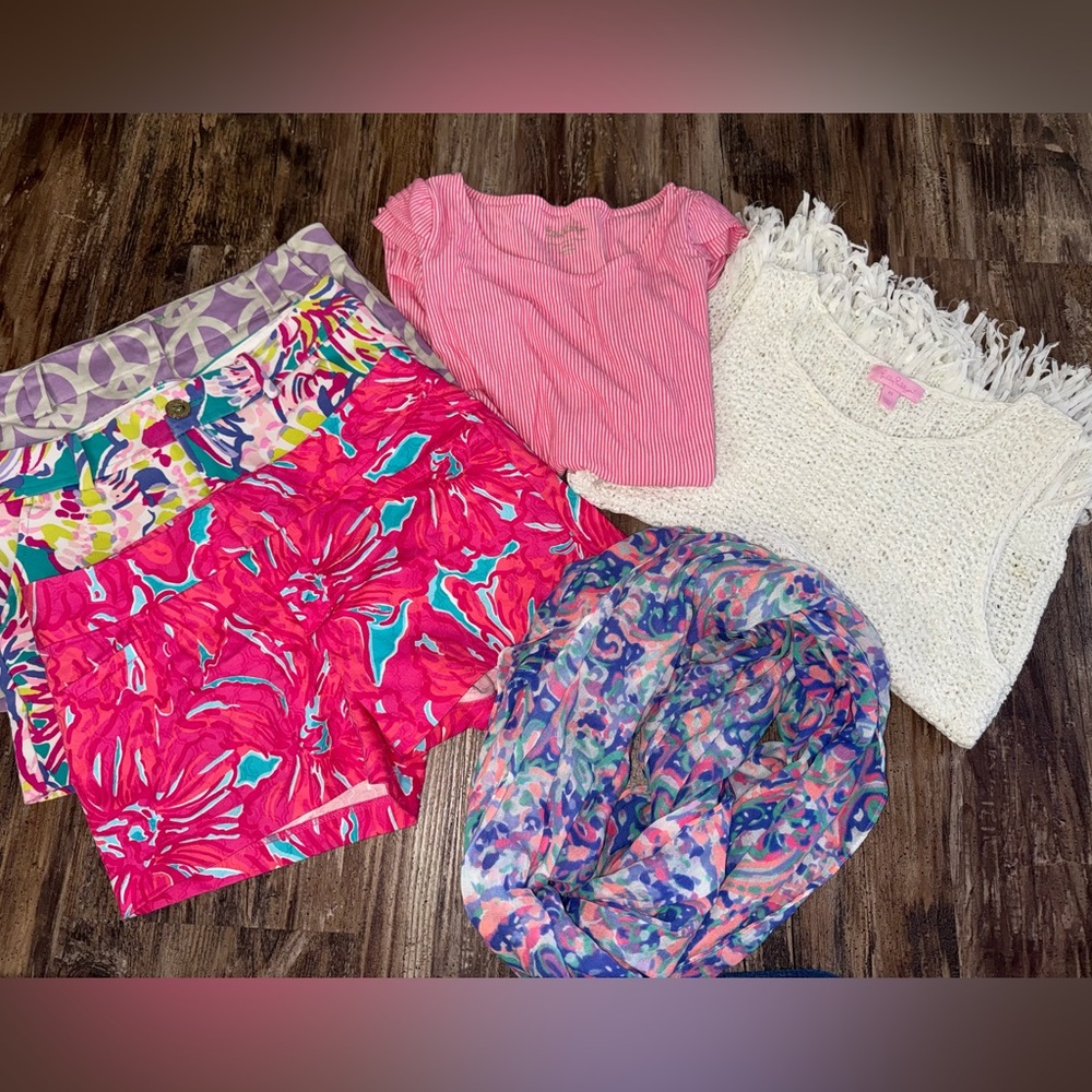 Rare Lilly Pulitzer top shorts scarf clothing lot of 6 size 0/XS